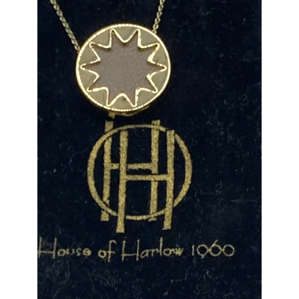 House Of Harlow 1960 Star Burst Gold Tone Brown Faux Leather Chain‎ Necklace 18